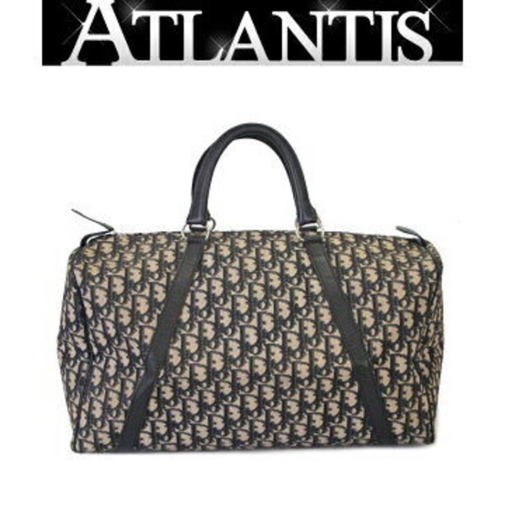 Christian Dior Trotter Boston Bag Canvas Leather Navy Blue